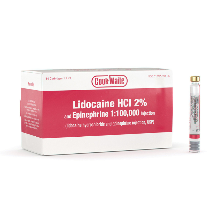 Cook-Waite Lidocaine HCl 2% & Epinephrine 1:100,000 Box/50 Local Anesthetics by Unique Dental Supply Inc.- Unique Dental Supply Inc.