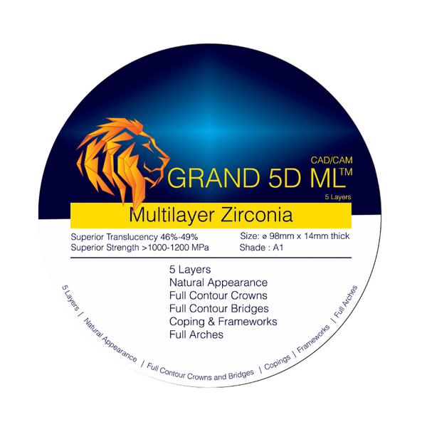 GRAND ML 5D - Multilayer Zirconia Pre-Shaded 98mm x 12mm by Medisco Group