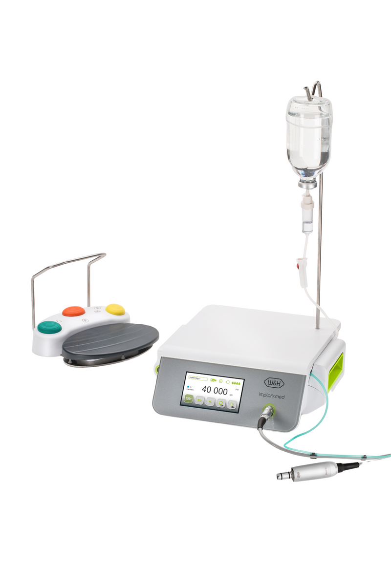 Set 1 - Implantmed Plus SI-1015 unit with wired S-N2 foot control and 1.8m length EM-19 motor Surgical drill unit by W&H- Unique Dental Supply Inc.