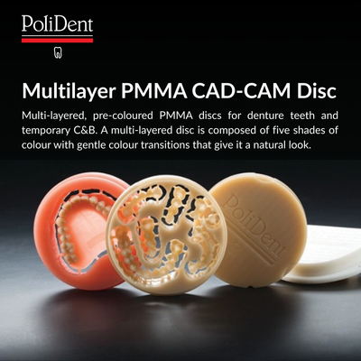 Multilayer PMMA CAD-CAM Discs by PoliDent CAD/CAM by Polident- Unique Dental Supply Inc.