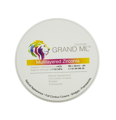 GRAND ML - Multilayered Zirconia Pre-Shaded  98mm x 25mm by Medisco Group CAD/CAM Zirconia by Medisco Group- Unique Dental Supply Inc.