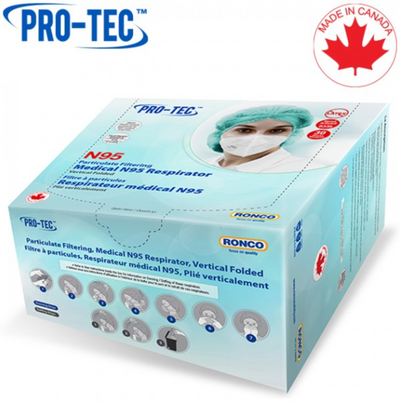 PRO-TEC Particulate Filtering / Medical N95 Respirator, Vertical Folded 30/box Masks by Ronco- Unique Dental Supply Inc.