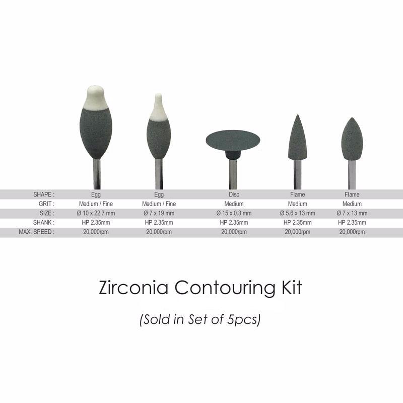 Zirconia Contouring Kit of 5 pcs Zirconia Polishers Pre-Sintered (CAD/CAM) by META DENTAL- Unique Dental Supply Inc.